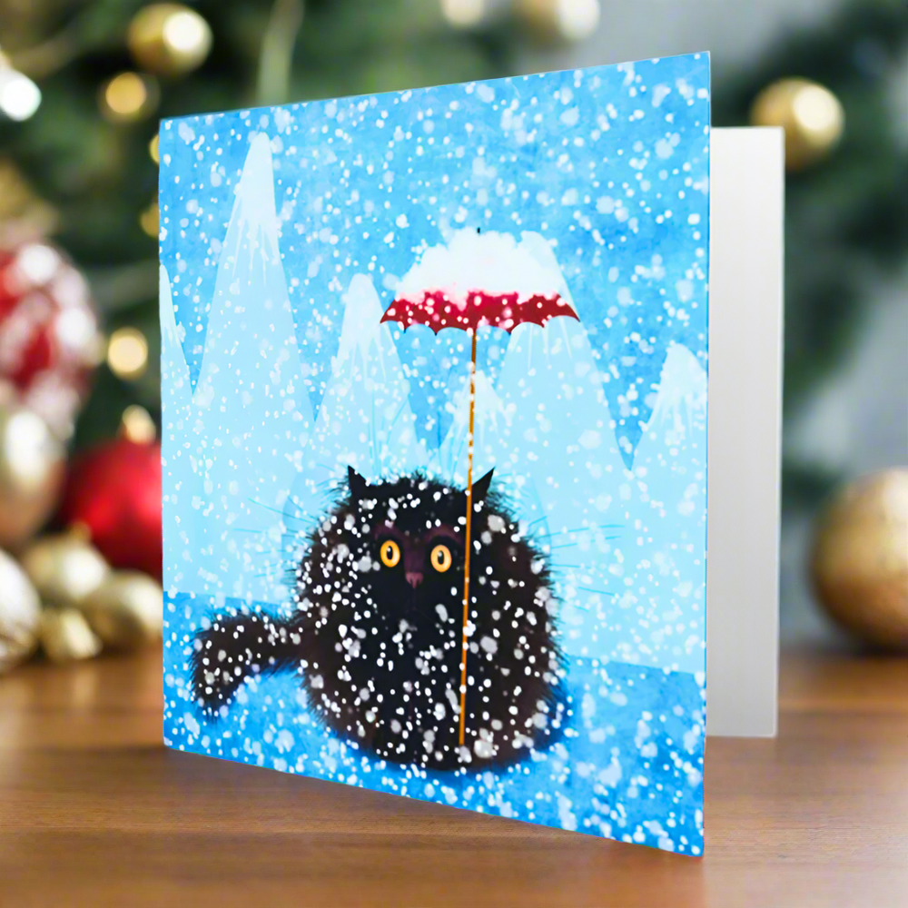 'Blizzard' Black Cat Christmas Card