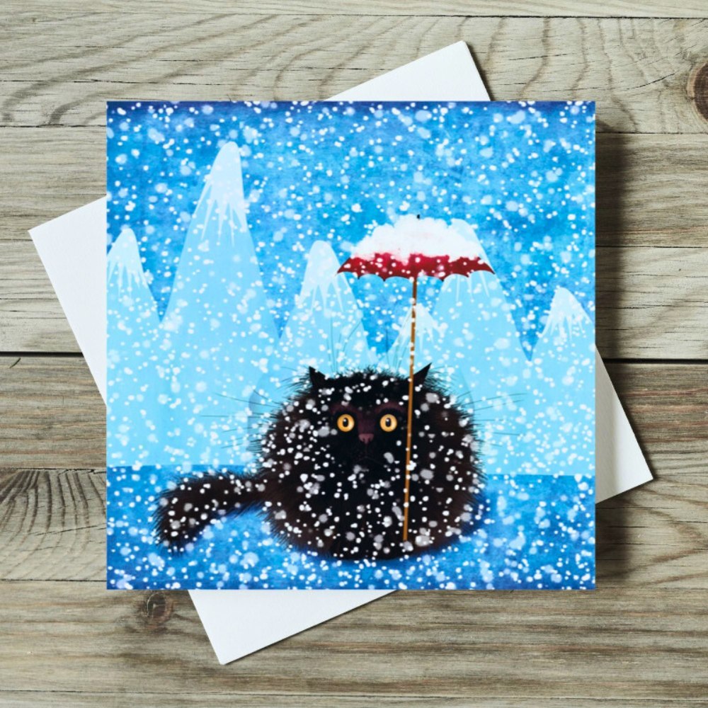 'Blizzard' Black Cat Christmas Card