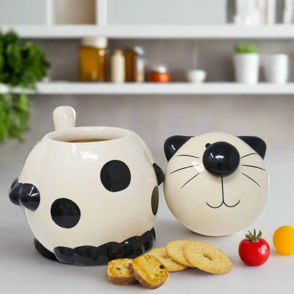 Black & White Cat Ceramic Cookie Jar / Biscuit Barrel