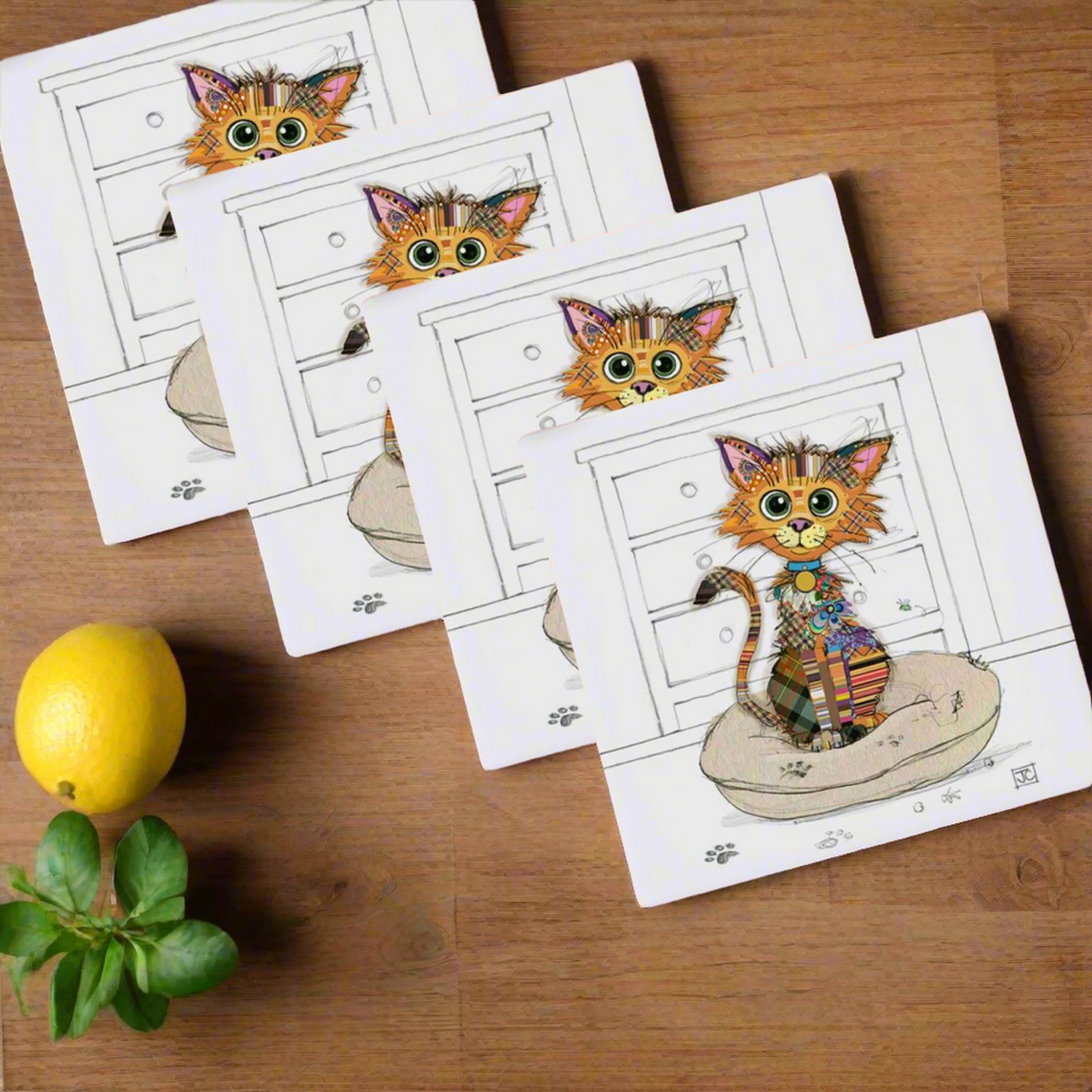 Kimba Kitten Ceramic Cat Coasters