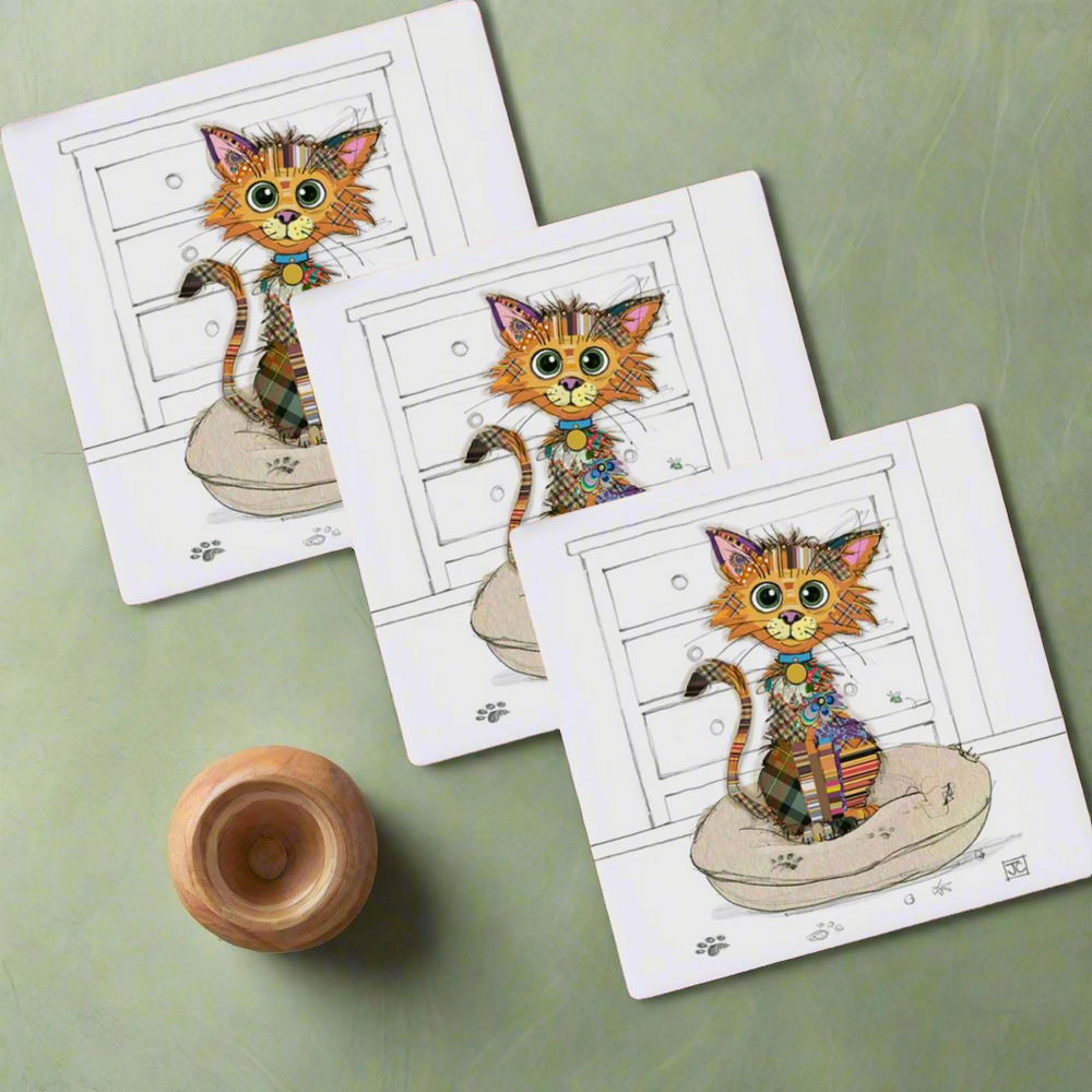 Kimba Kitten Ceramic Cat Coasters