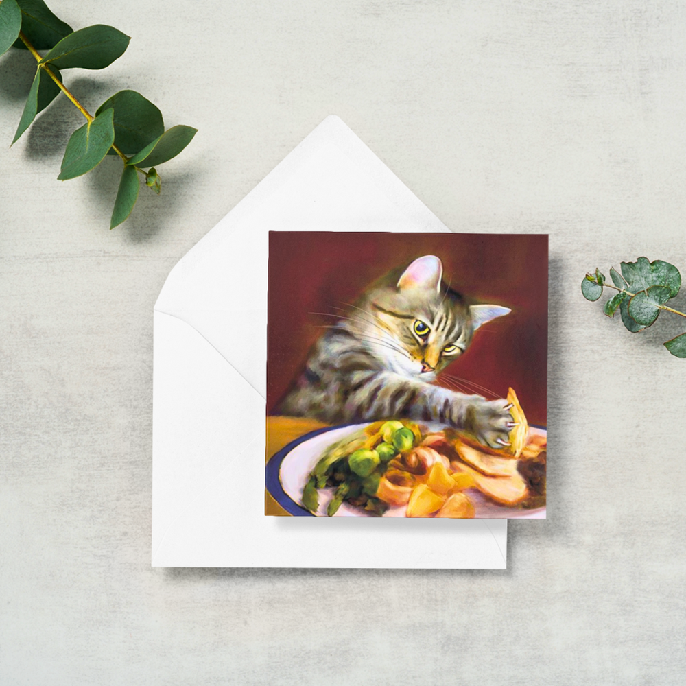 'Takeaway Turkey' Christmas Cat Greeting Card