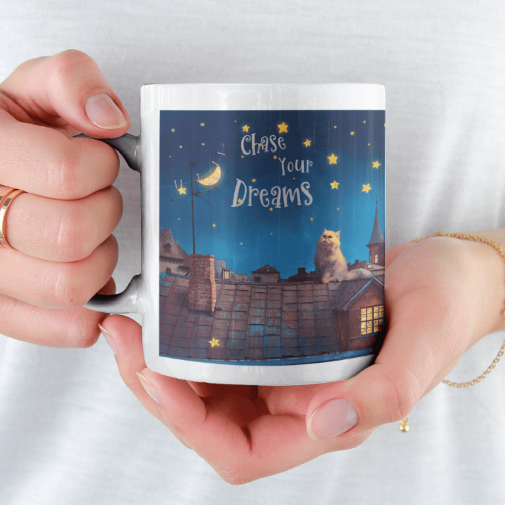 Chase Your Dreams Cat Mug