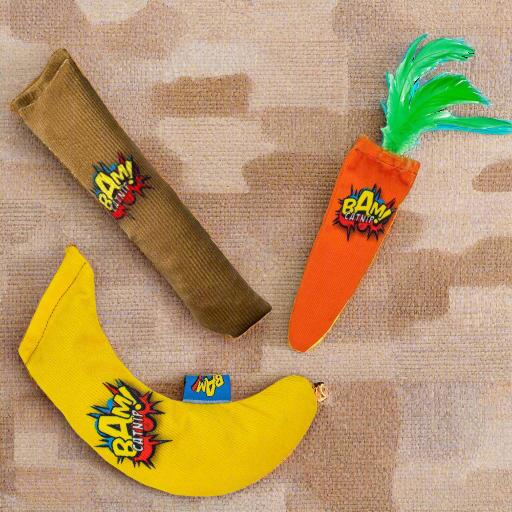 BAM® Banana, Cigar and Carrot Catnip Toys, Bundle of Fun Gift Set for the Cats