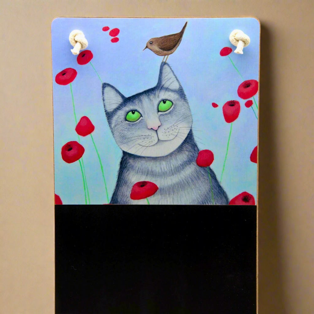 Cat with Poppies Chalkboard & Chalk