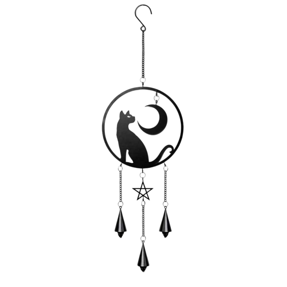 Black Cat and Moon Steel Wind Chime Hanging Decoration Large