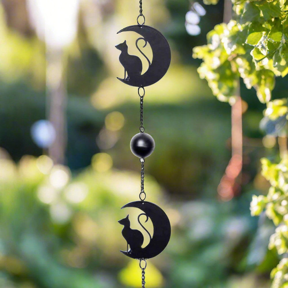 Black Cat and Moon Steel Wind Chime Hanging Decoration