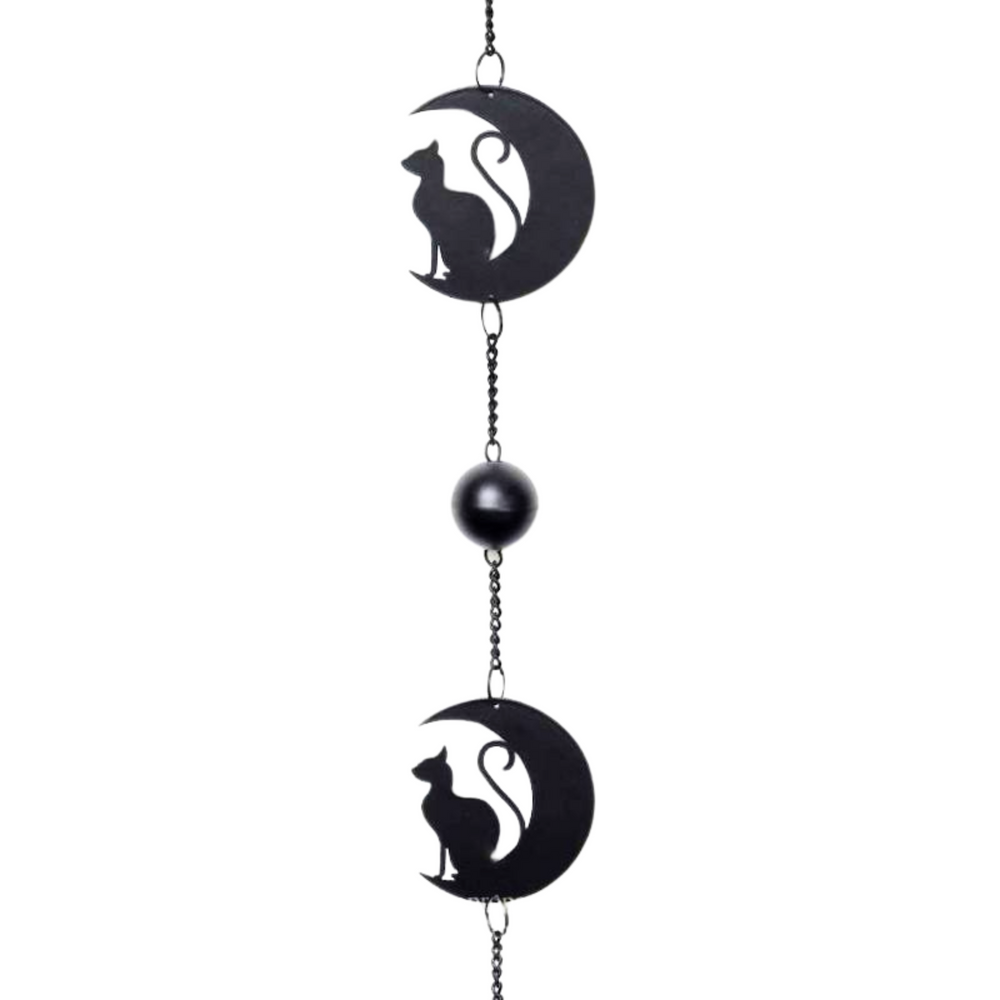 Black Cat and Moon Steel Wind Chime Hanging Decoration