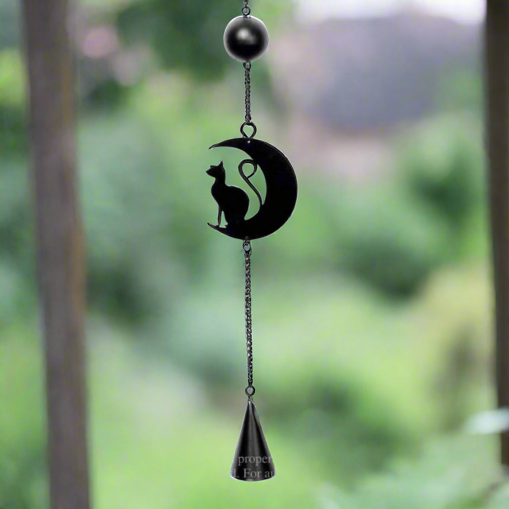 Black Cat and Moon Steel Wind Chime Hanging Decoration