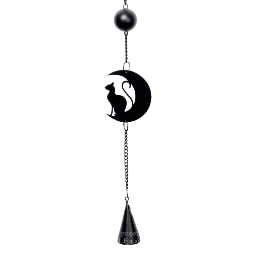 Black Cat and Moon Steel Wind Chime Hanging Decoration