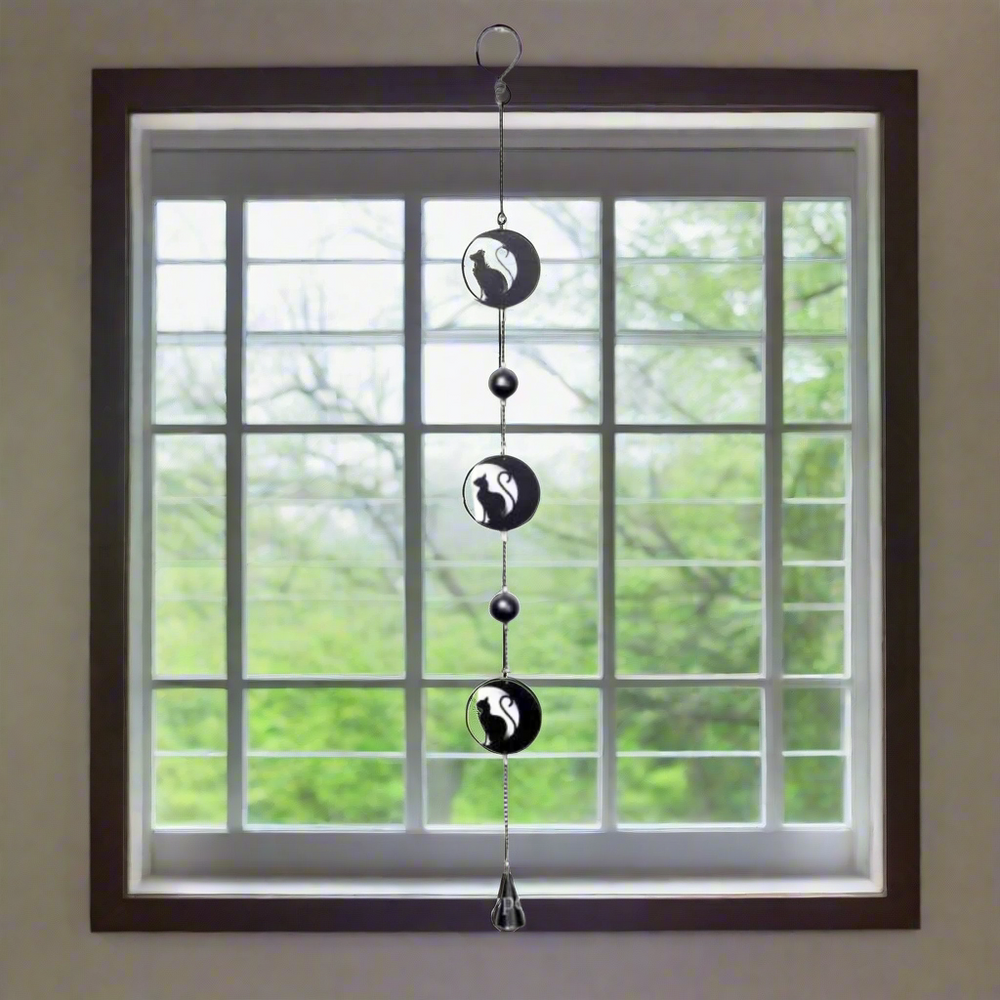 Black Cat and Moon Steel Wind Chime Hanging Decoration