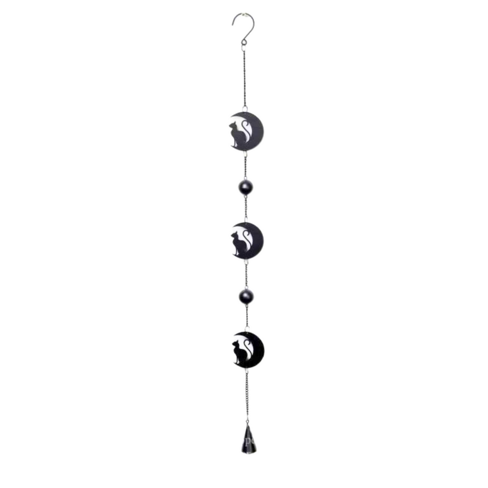 Black Cat and Moon Steel Wind Chime Hanging Decoration