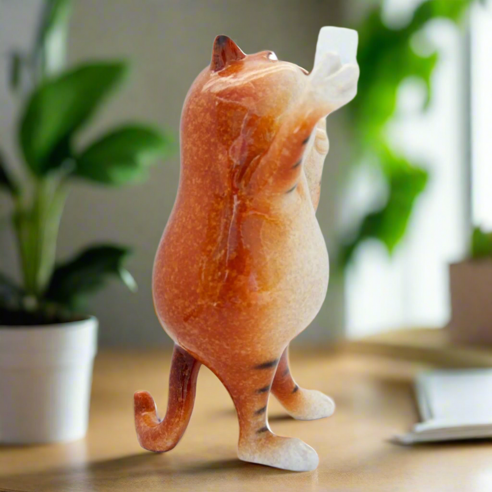 Ginger Fat Cat Taking Selfie Ceramic Ornament