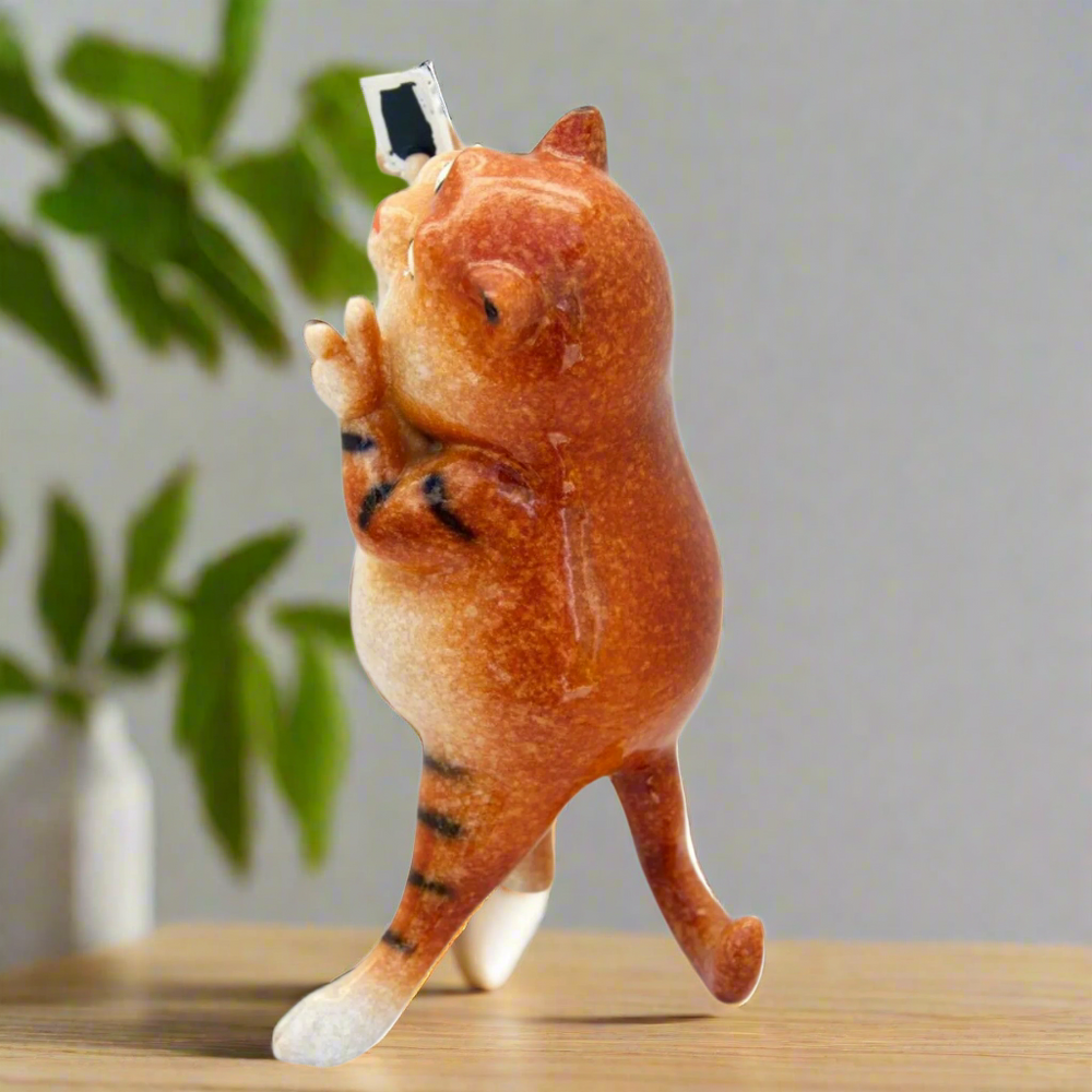 Ginger Fat Cat Taking Selfie Ceramic Ornament