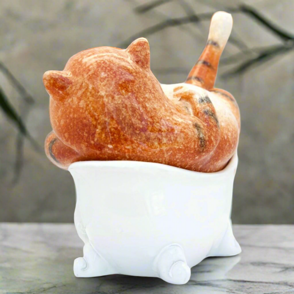 Ginger Fat Cat in Bath Ceramic Ornament