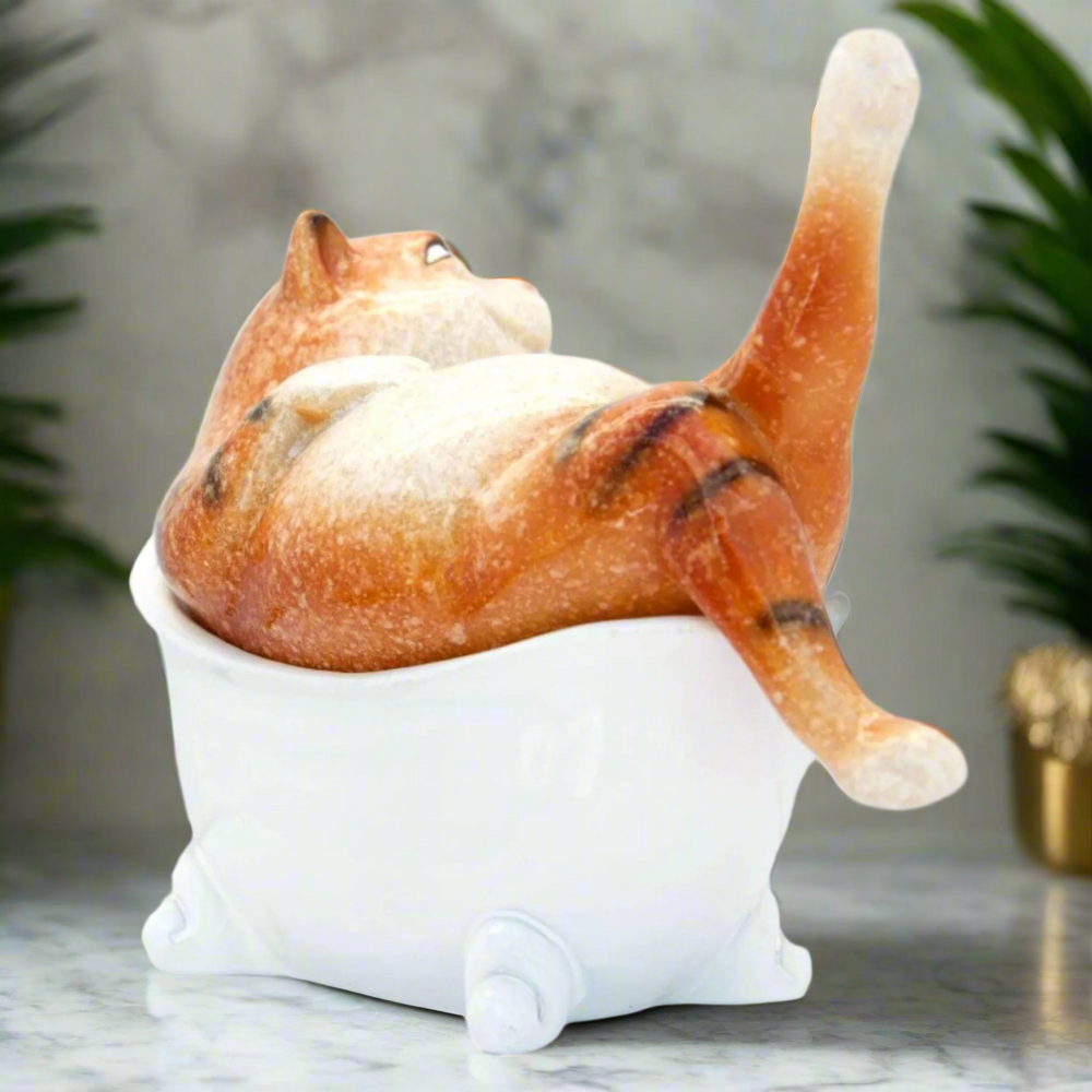 Ginger Fat Cat in Bath Ceramic Ornament