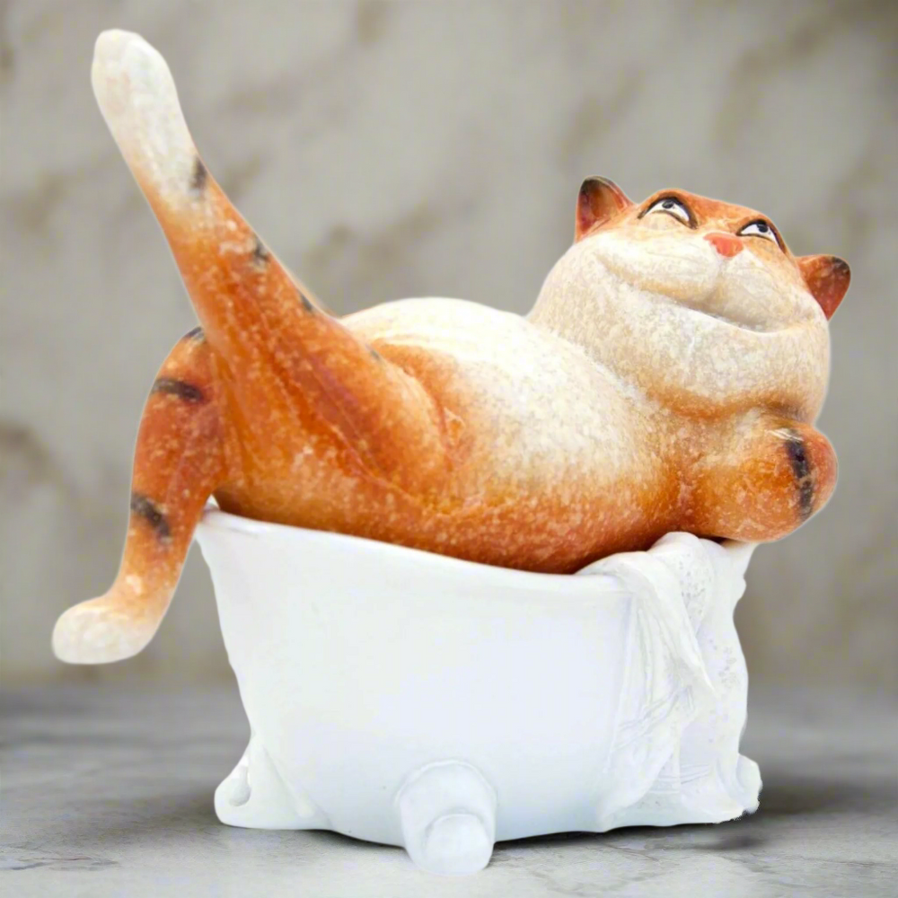 Ginger Fat Cat in Bath Ceramic Ornament