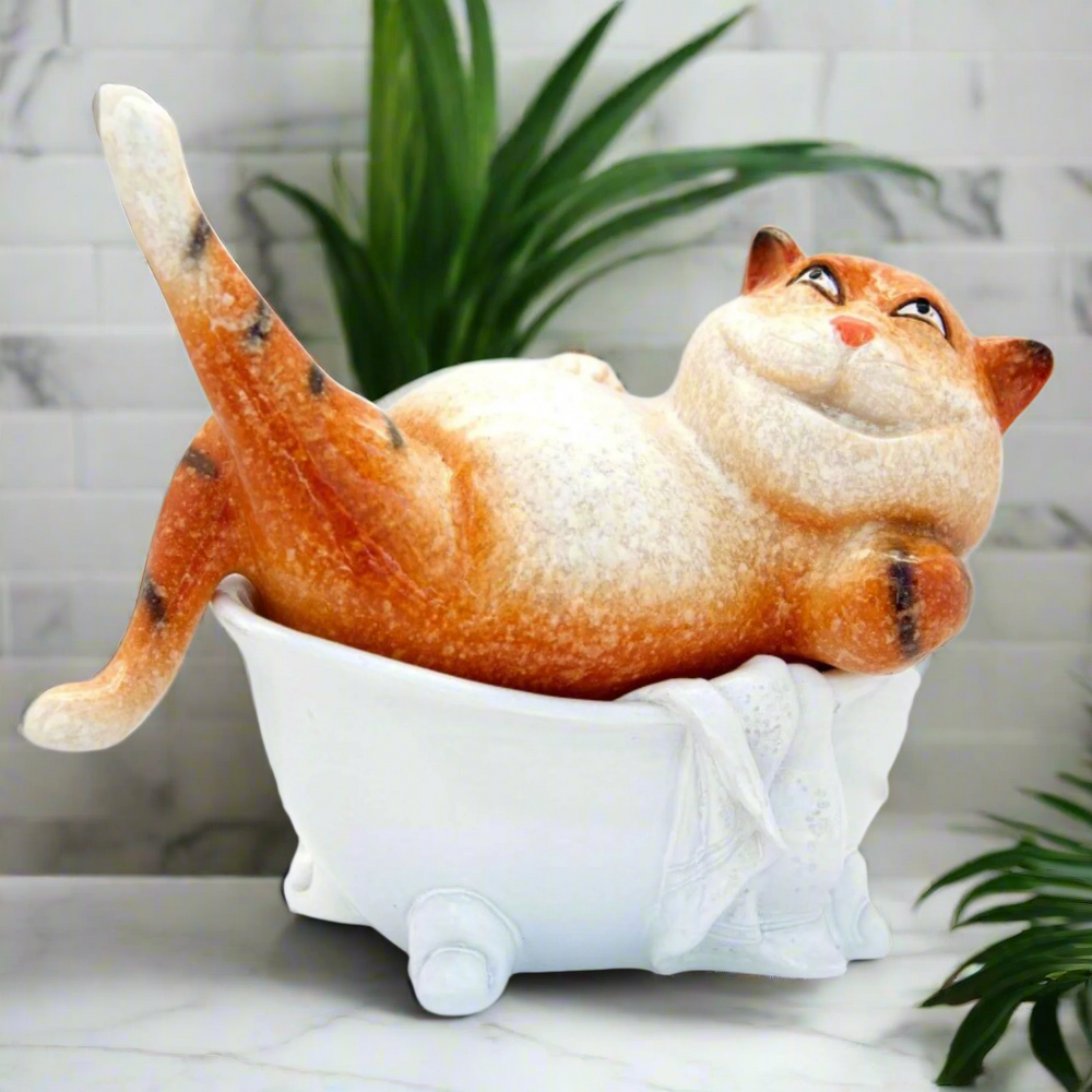 Ginger Fat Cat in Bath Ceramic Ornament