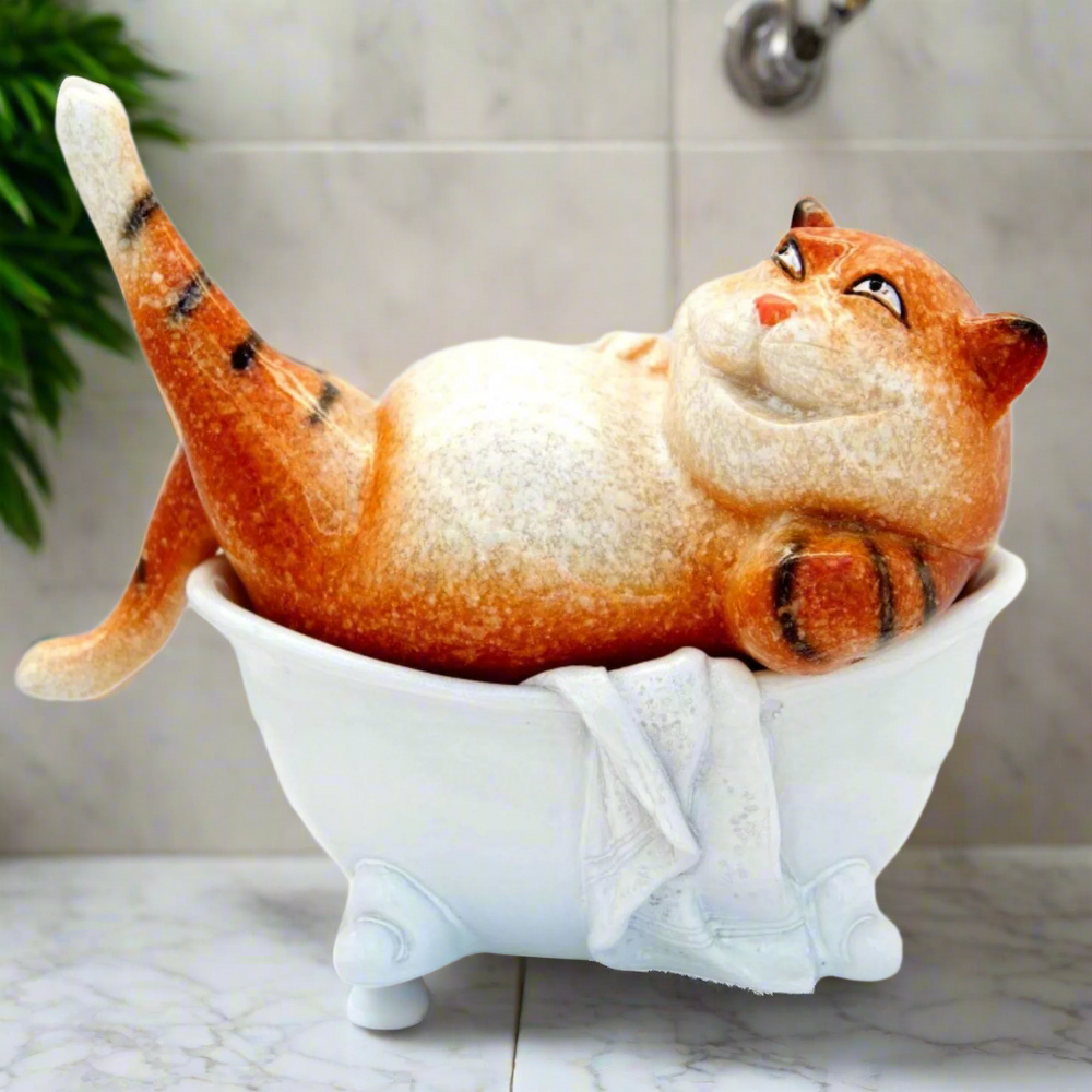 Ginger Fat Cat in Bath Ceramic Ornament