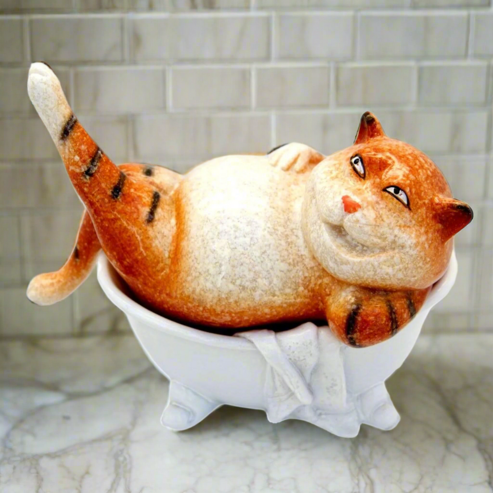 Ginger Fat Cat in Bath Ceramic Ornament