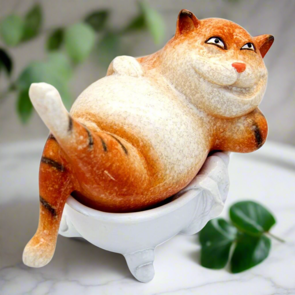 Ginger Fat Cat in Bath Ceramic Ornament