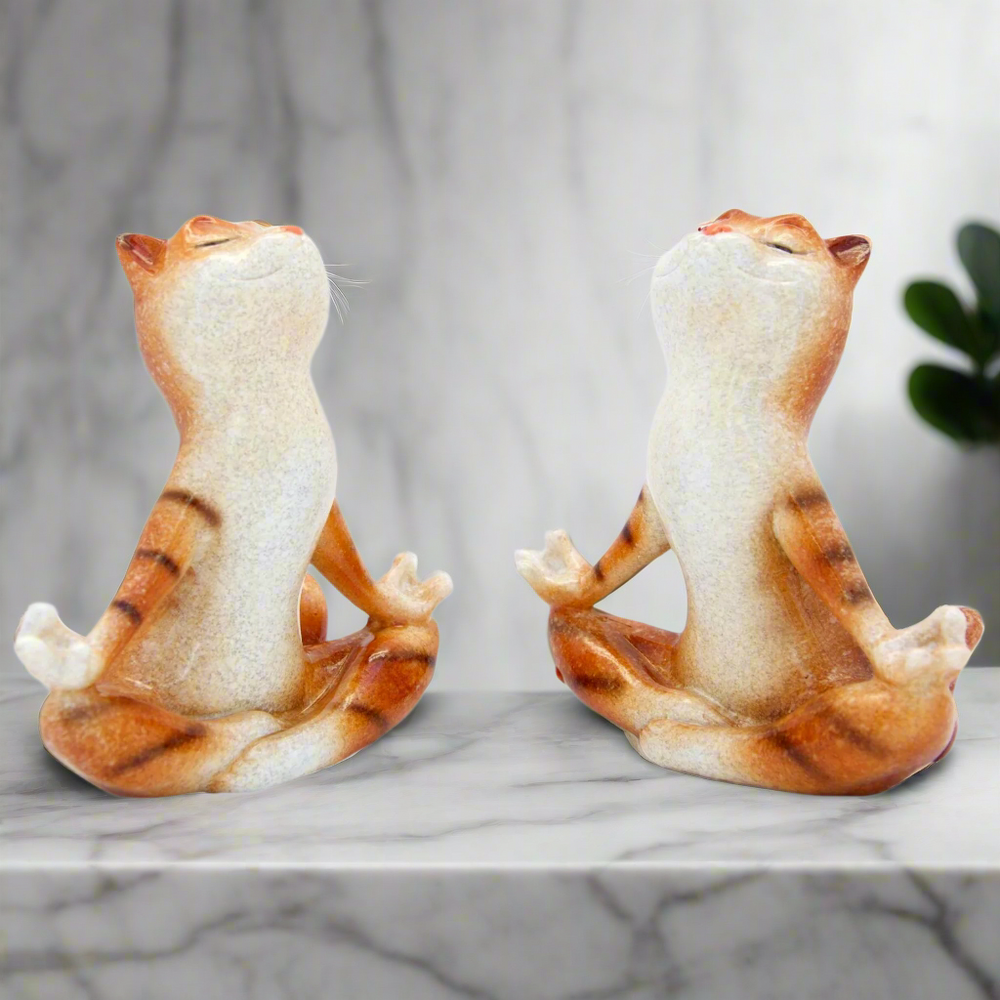 Pair of Ginger Yoga Cats Ceramic Ornament