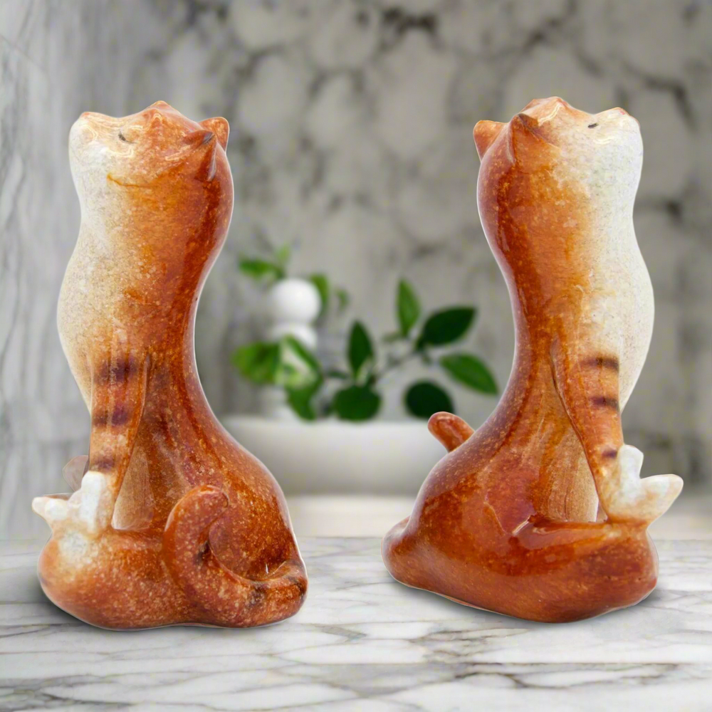 Pair of Ginger Yoga Cats Ceramic Ornament