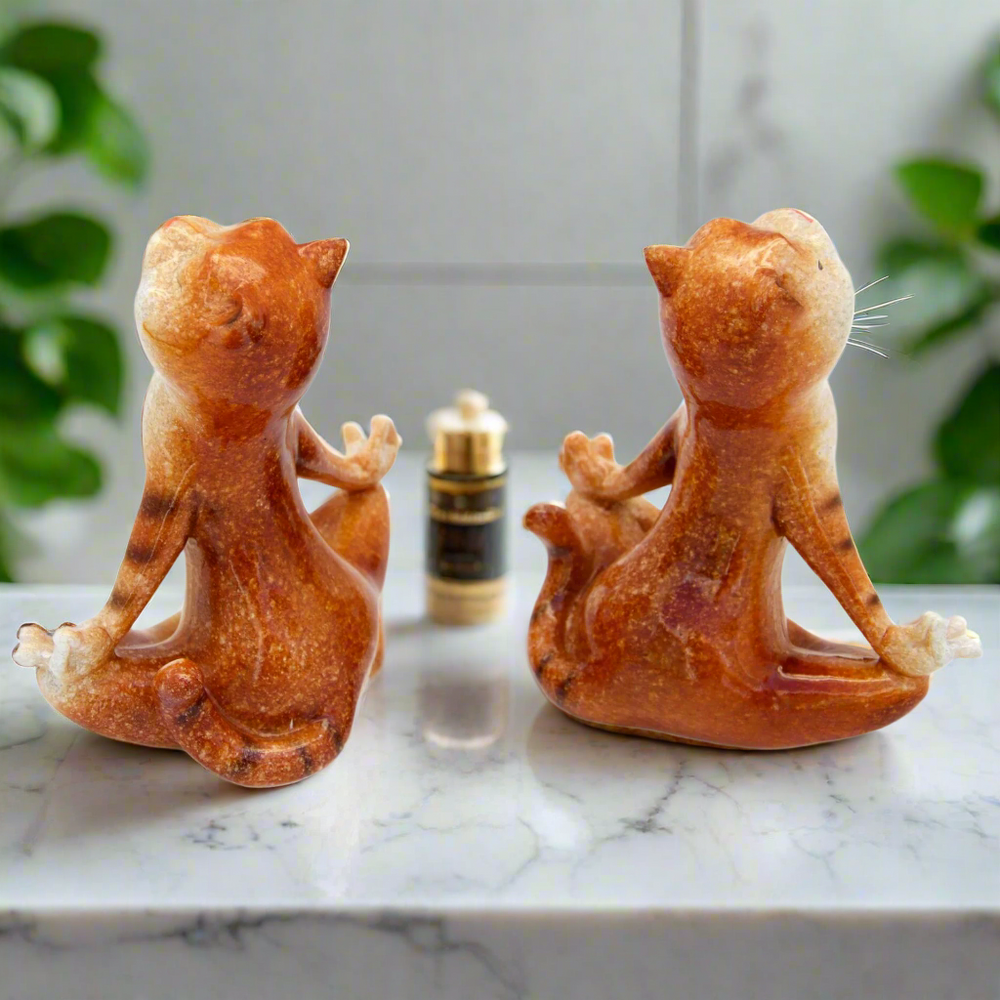 Pair of Ginger Yoga Cats Ceramic Ornament