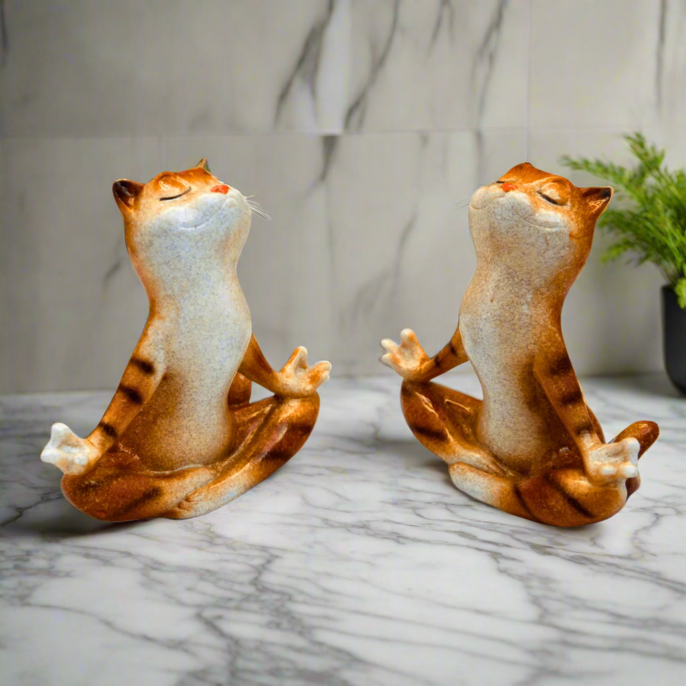 Pair of Ginger Yoga Cats Ceramic Ornament