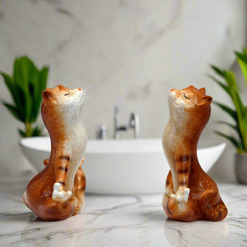 Pair of Ginger Yoga Cats Ceramic Ornament