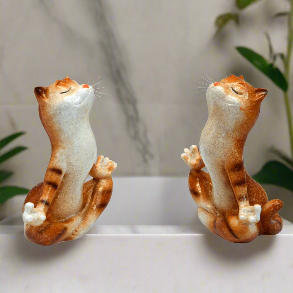 Pair of Ginger Yoga Cats Ceramic Ornament