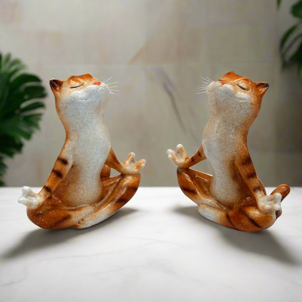 Pair of Ginger Yoga Cats Ceramic Ornament