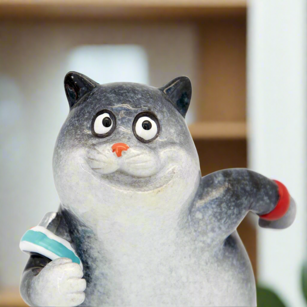 Grey Fat Cat Running Ceramic Ornament