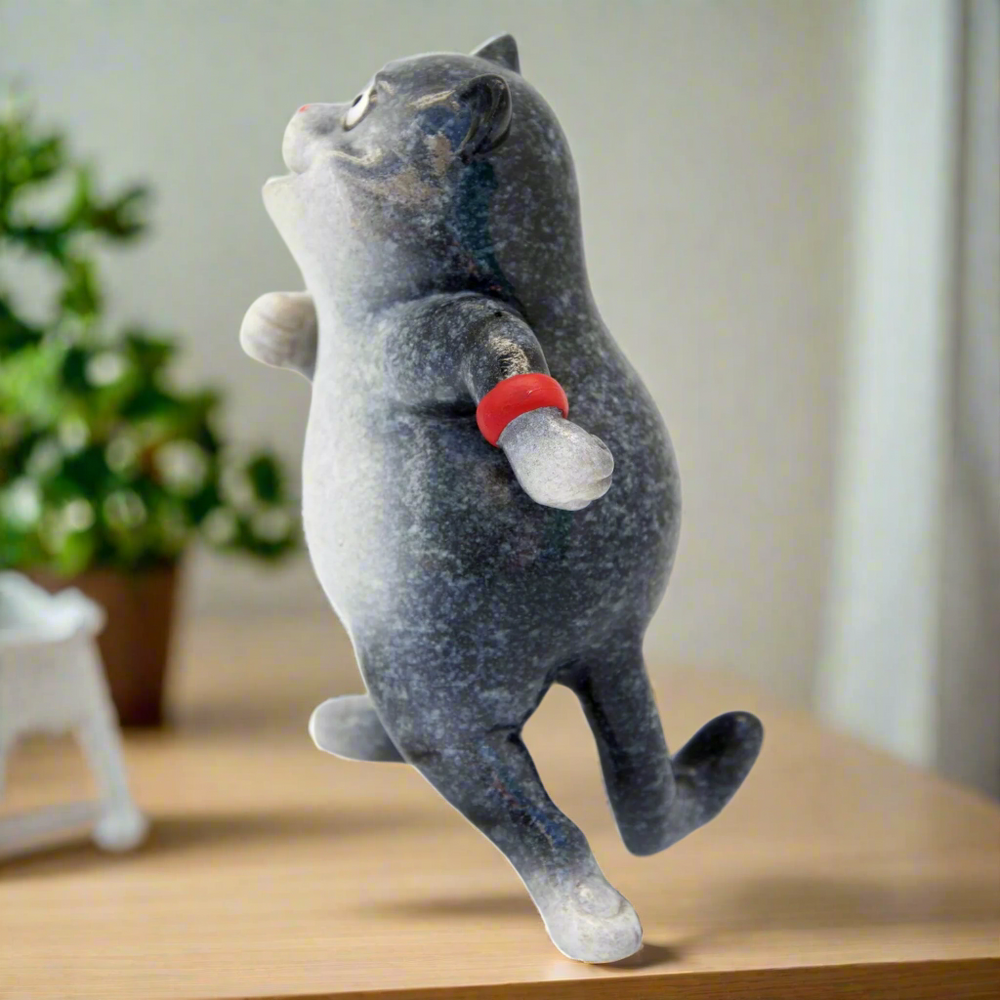 Grey Fat Cat Running Ceramic Ornament