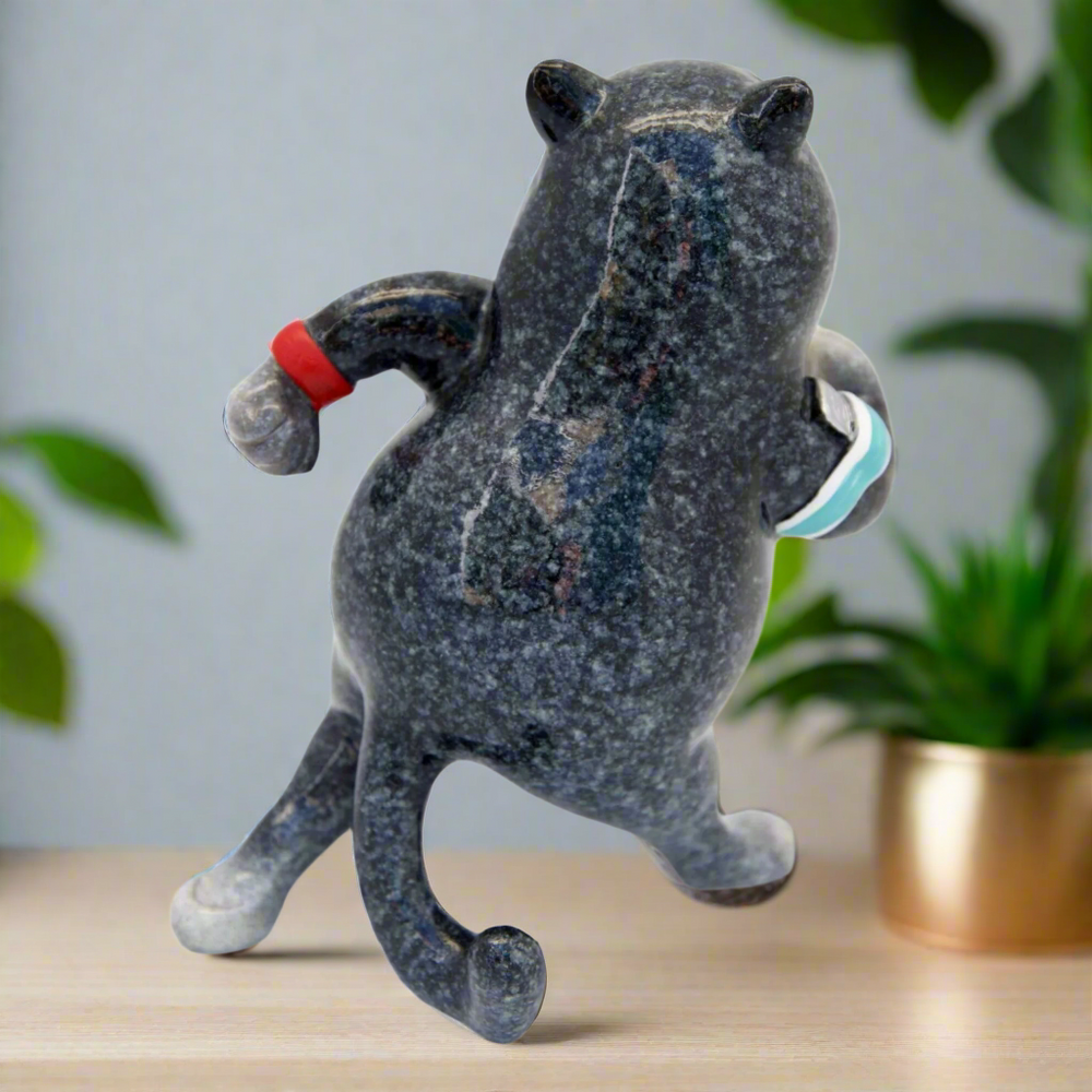 Grey Fat Cat Running Ceramic Ornament