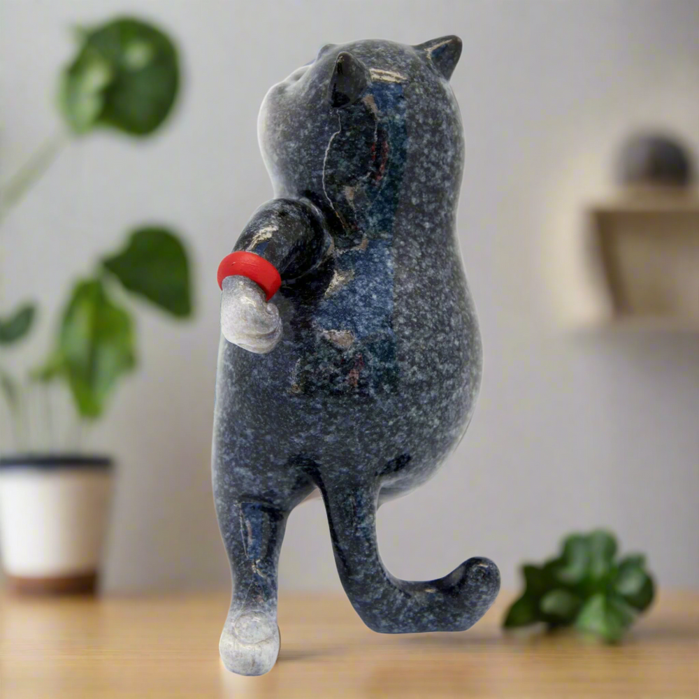 Grey Fat Cat Running Ceramic Ornament