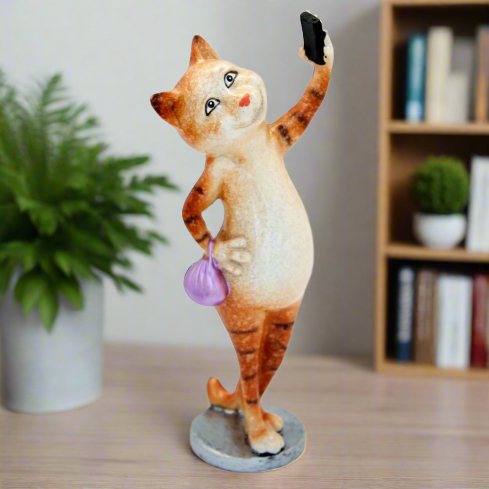 Ginger Cat Taking Selfie Ceramic Ornament