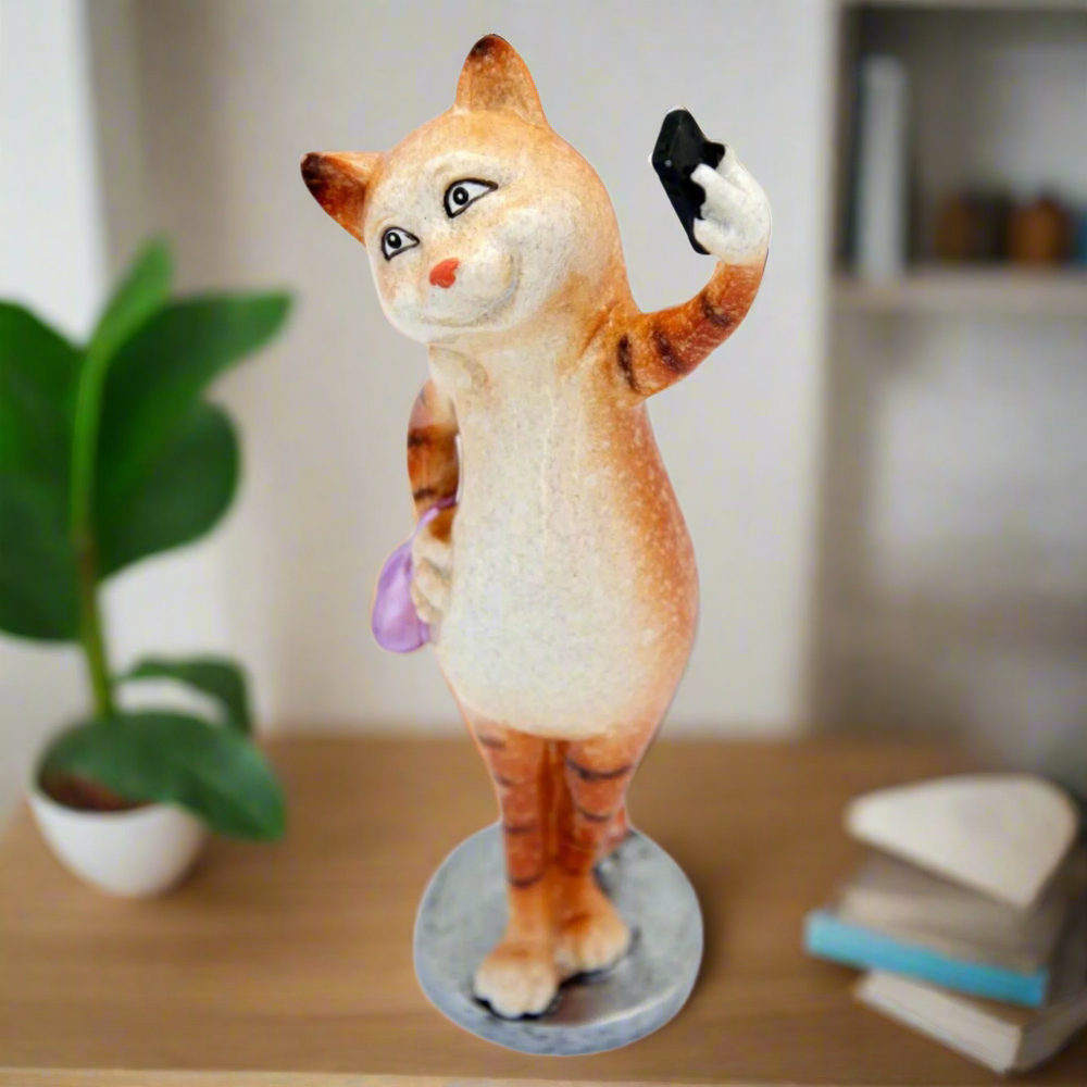 Ginger Cat Taking Selfie Ceramic Ornament