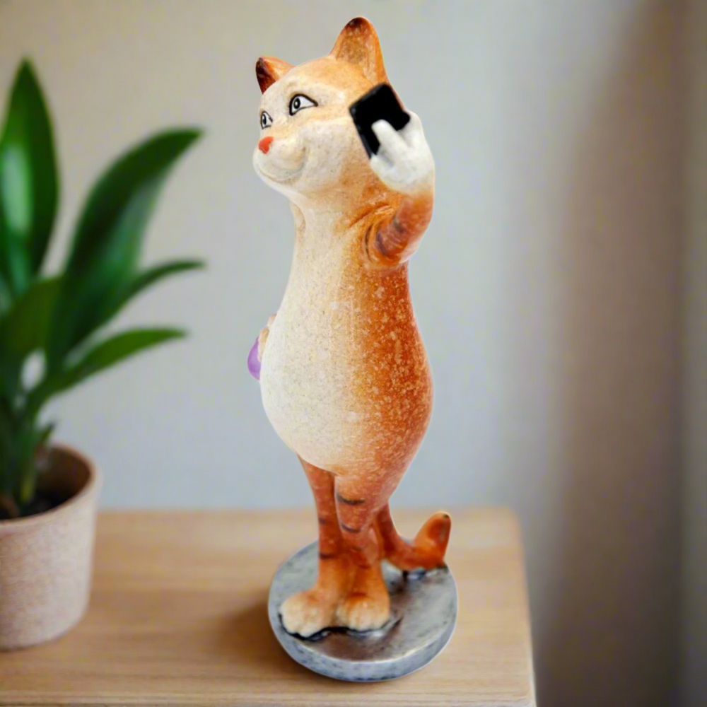 Ginger Cat Taking Selfie Ceramic Ornament