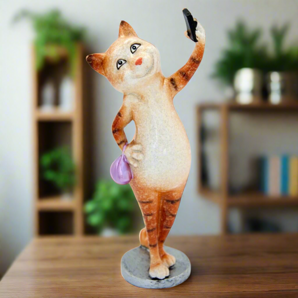 Ginger Cat Taking Selfie Ceramic Ornament