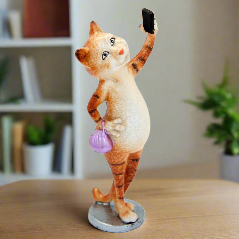 Ginger Cat Taking Selfie Ceramic Ornament