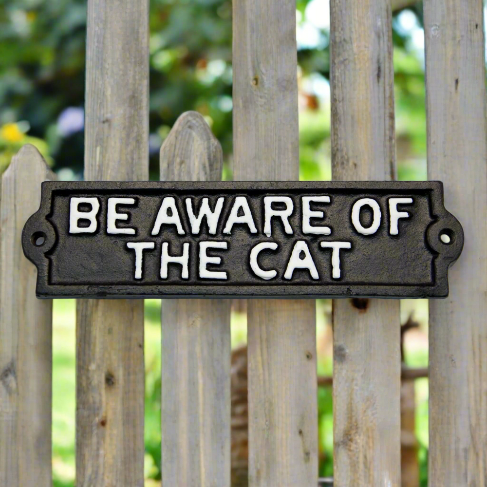 Be Aware of the Cat Cast Iron Plaque