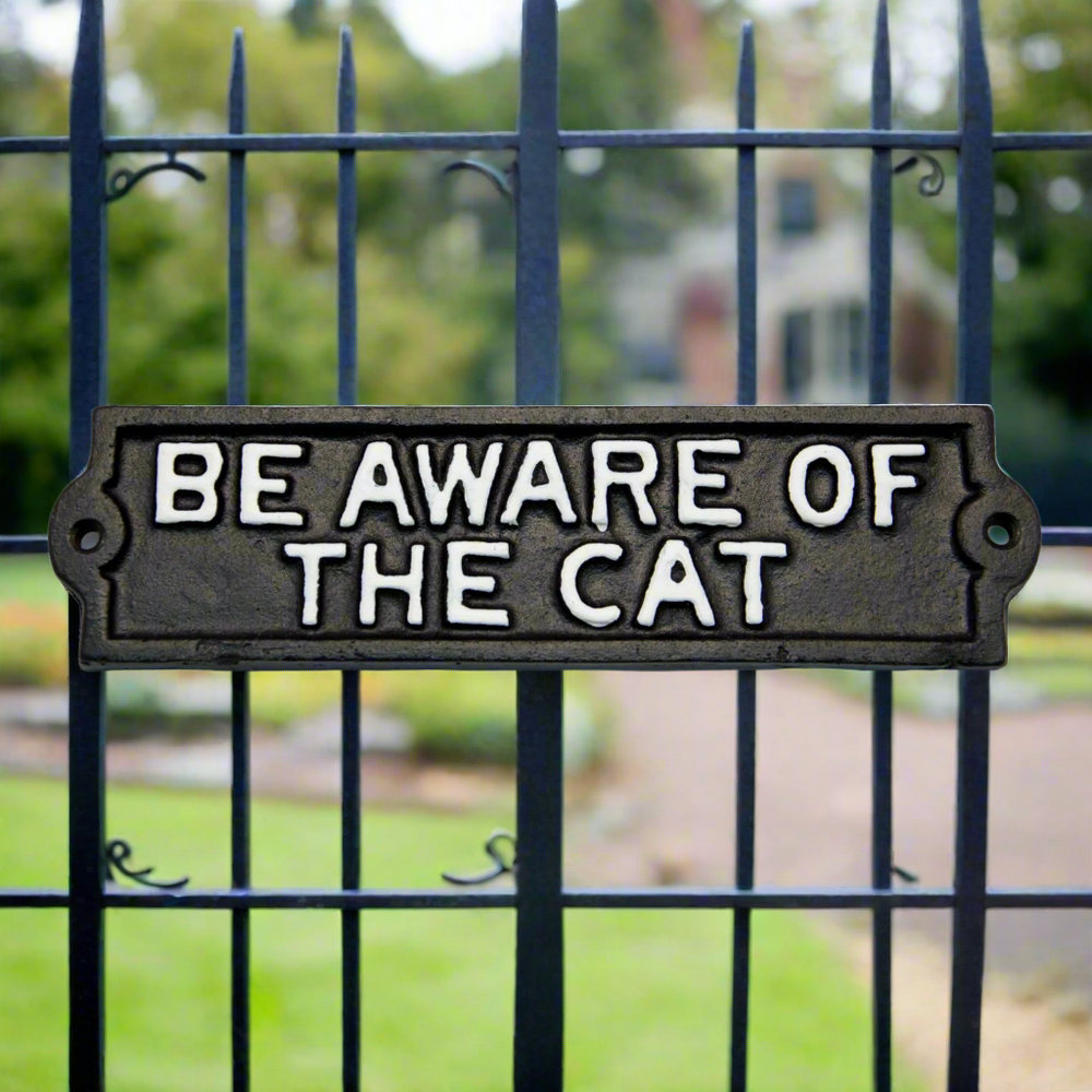 Be Aware of the Cat Cast Iron Plaque