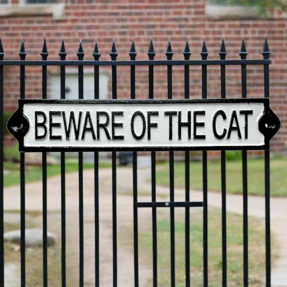 Beware of the Cat Cast Iron Plaque Sign