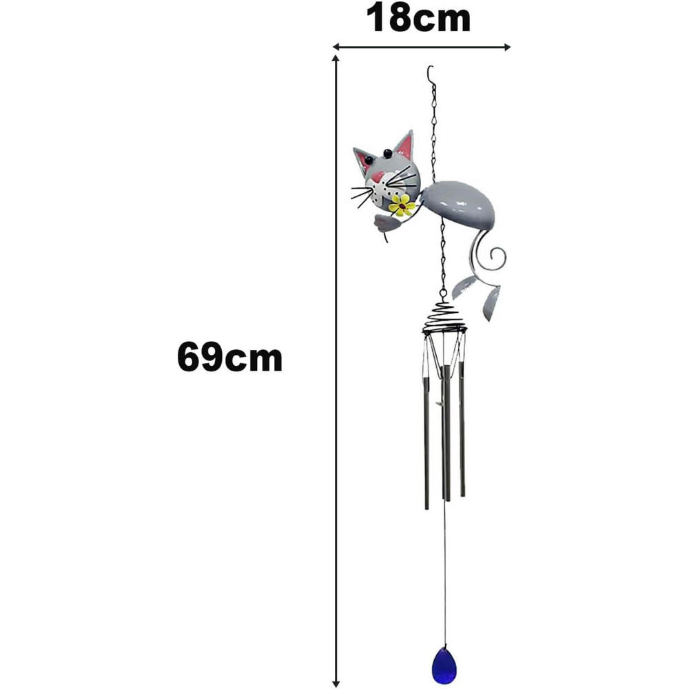 Grey Cat Holding Flower Steel Wind Chime Hanging Decoration