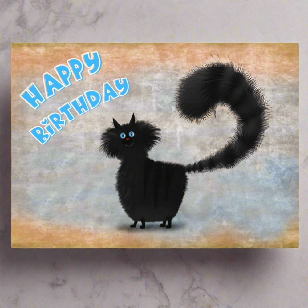 Bourbon - Cute Black Cat Greeting Birthday Card