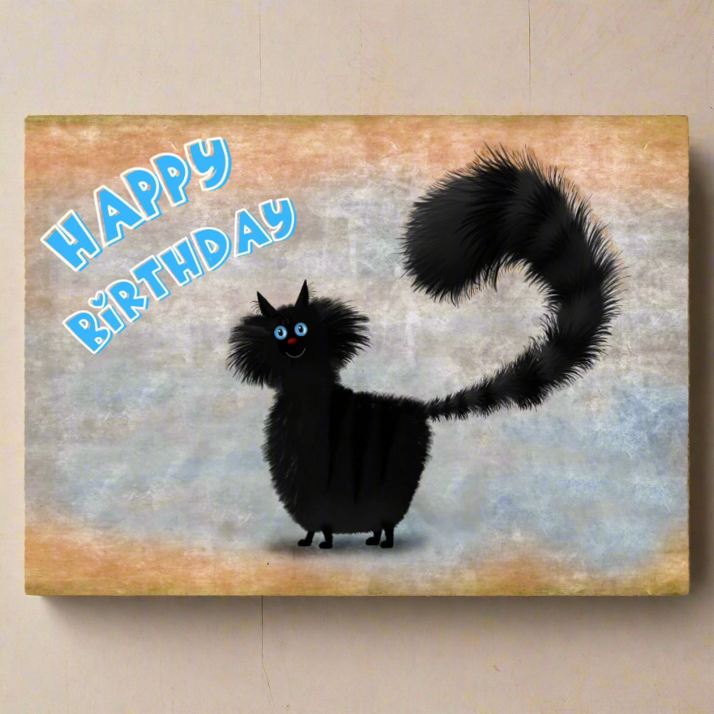 Bourbon - Cute Black Cat Greeting Birthday Card