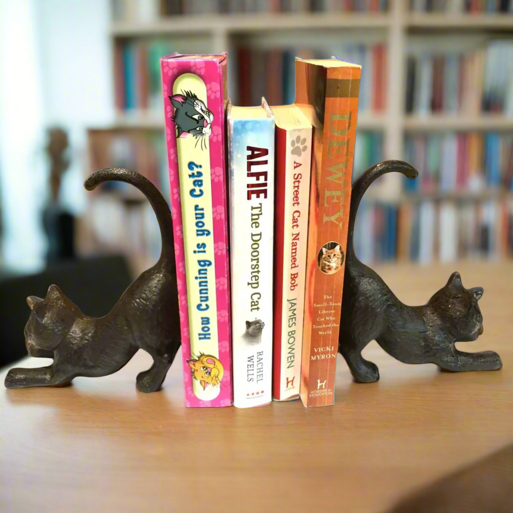 Stretching Cat Cast Iron Book Ends / Door Stop