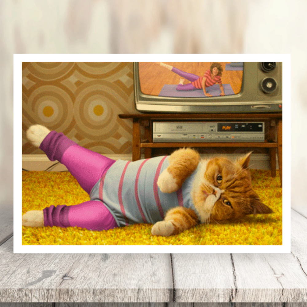 Feline Fit Funny 80's Cat Fitness Greeting Card