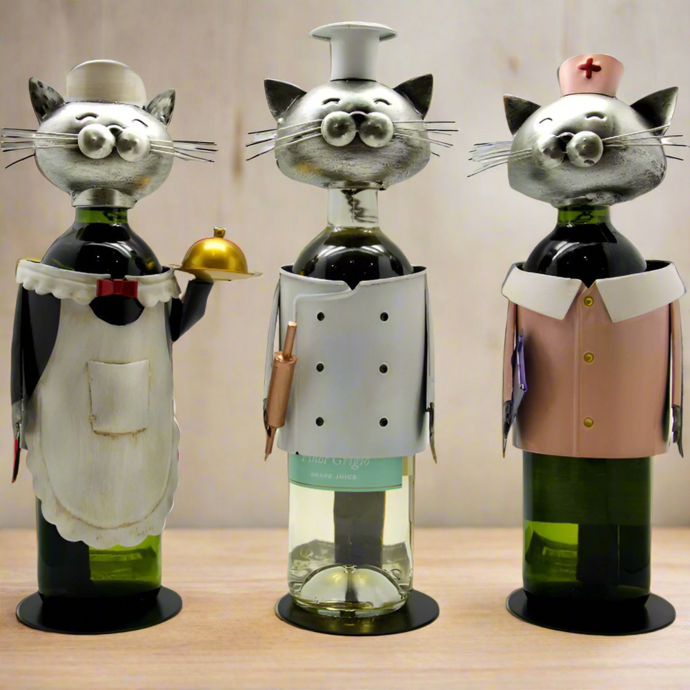 Nurse Metal Cat Wine Bottle Holder